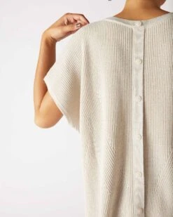 Camden Short Sleeve Sweater 32 Camden Short Sleeve Sweater -Mersea Sales Store womens tan short sleeve sweater buttons one size back view