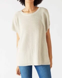 Camden Short Sleeve Sweater 33 Camden Short Sleeve Sweater -Mersea Sales Store womens tan short sleeve sweater buttons one size chest view