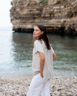 Camden Short Sleeve Sweater 35 Camden Short Sleeve Sweater -Mersea Sales Store womens tan short sleeve sweater buttons one size travel