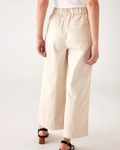 Sammie Twill Pant -Mersea Sales Store womens tan wide leg elastic waistband sammie twill pants with front slant pockets rear view