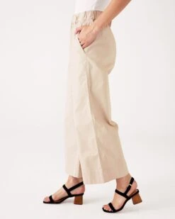 Sammie Twill Pant -Mersea Sales Store womens tan wide leg elastic waistband sammie twill pants with front slant pockets side view