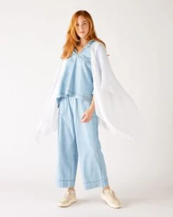 Nellie Wrap -Mersea Sales Store womens white breathable lightweight fringe hem multi functional nellie travel wrap front view