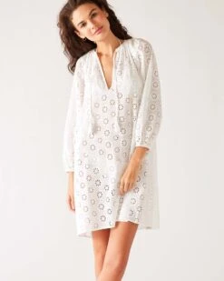MerSea - Daisy Eyelet Cover Up - White (Add-On) -Mersea Sales Store womens white eyelet coverup dress full body view