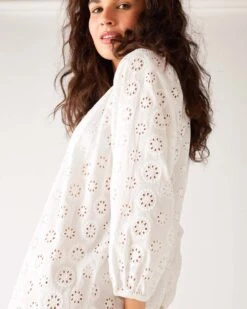 MerSea - Daisy Eyelet Cover Up - White (Add-On) -Mersea Sales Store womens white eyelet coverup dress side view detail