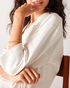 Amelia Tee Dress -Mersea Sales Store womens white midweight v neck drop shoulders amelia tee dress travel close up side view