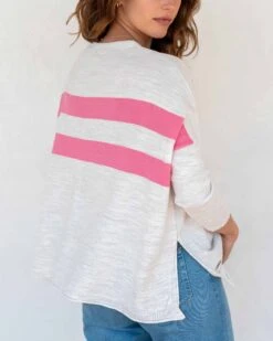 Catalina Sweater -Mersea Sales Store womens white pink striped crewneck sweater oversized rear view