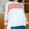 Catalina Slub Tee -Mersea Sales Store womens white red striped slub tee one sized chest view stripe