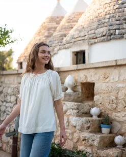Ibiza Blouse 16 Ibiza Blouse -Mersea Sales Store womens white relaxed blouse chest view travel look