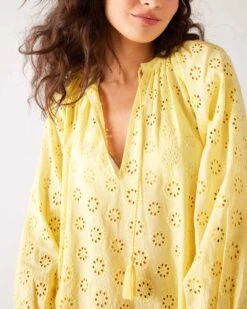 Daisy Eyelet Cover Up -Mersea Sales Store womens yellow eyelet coverup dress chest view