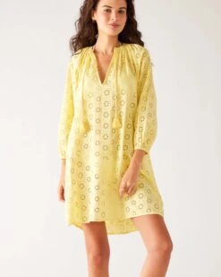 Daisy Eyelet Cover Up -Mersea Sales Store womens yellow eyelet coverup dress full body view