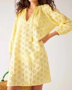 Daisy Eyelet Cover Up -Mersea Sales Store womens yellow eyelet coverup dress full body view bag